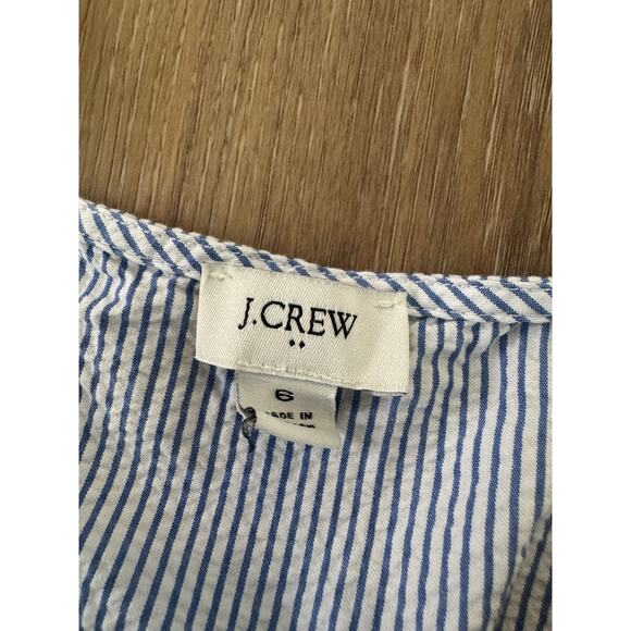 J. Crew Seersucker Ruffle Tiered Mini Dress Blue White Striped 6 Coastal Prairie - Picture 9 of 16